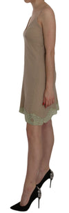 PINK MEMORIES Elegant Beige Lace Spaghetti Strap Mini Dress