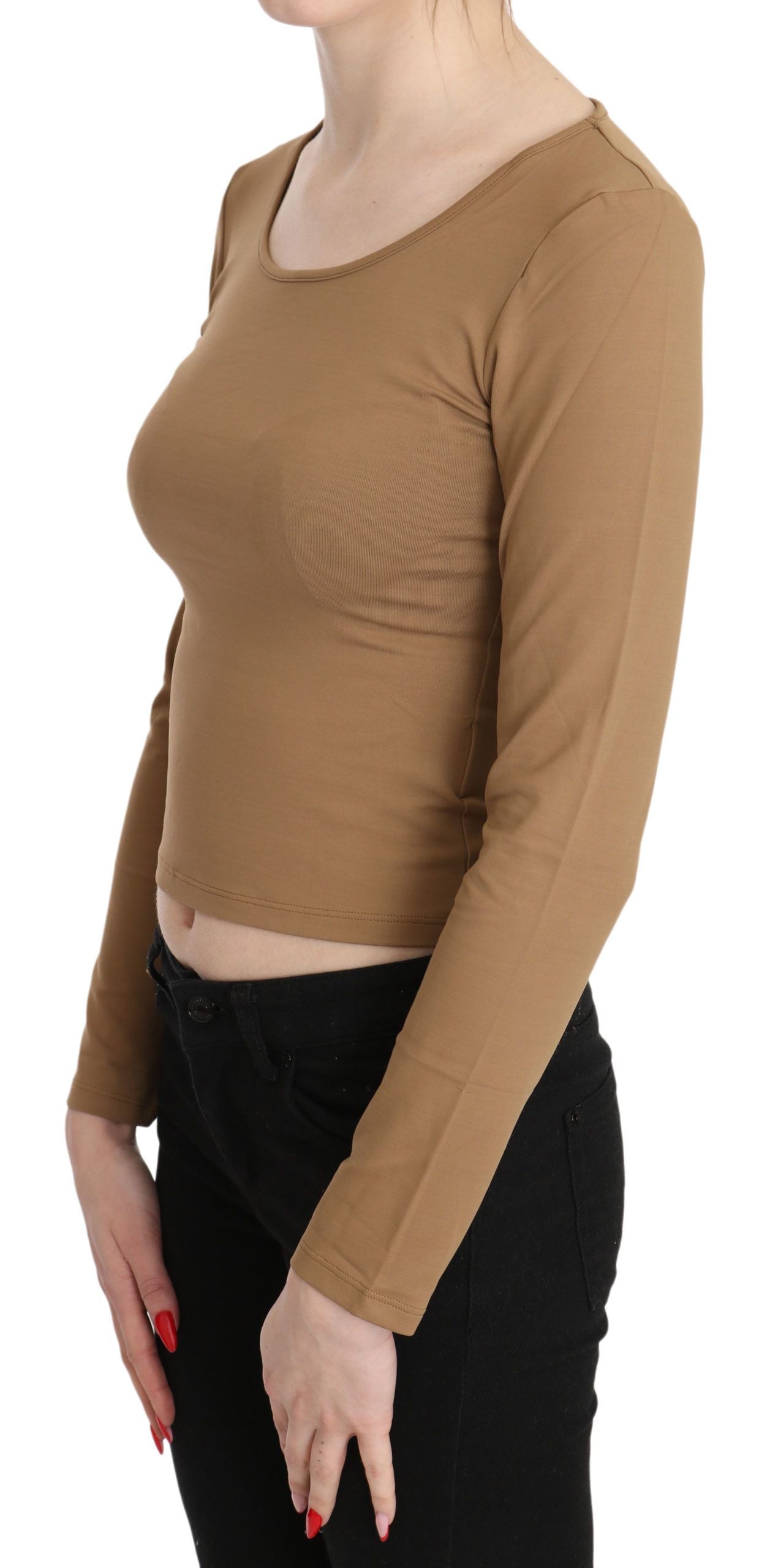 GF Ferre Elegant Brown Long Sleeve Cropped Top