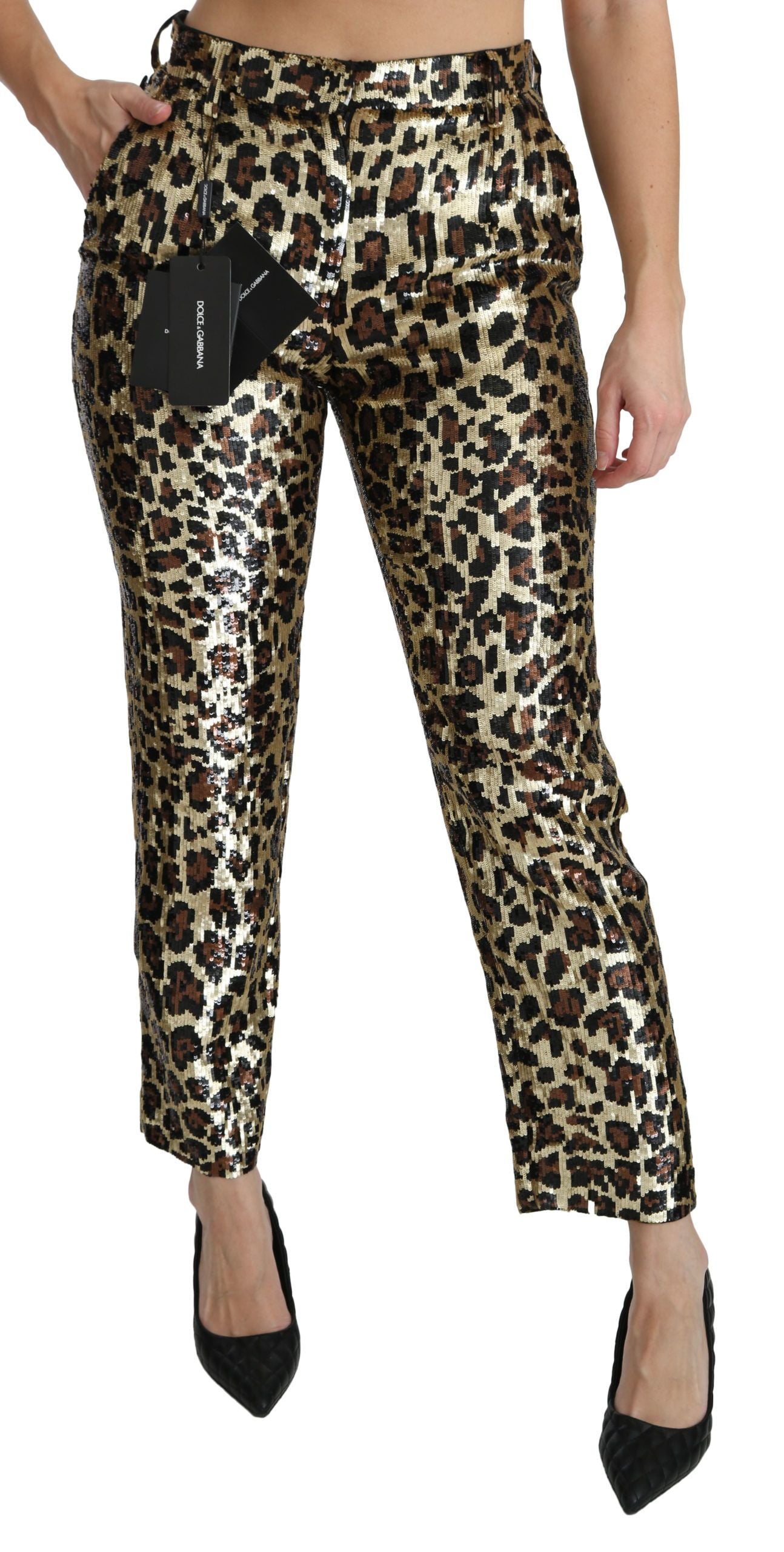 Dolce & Gabbana Schicke Hose mit Leoparden-Pailletten und hoher Taille