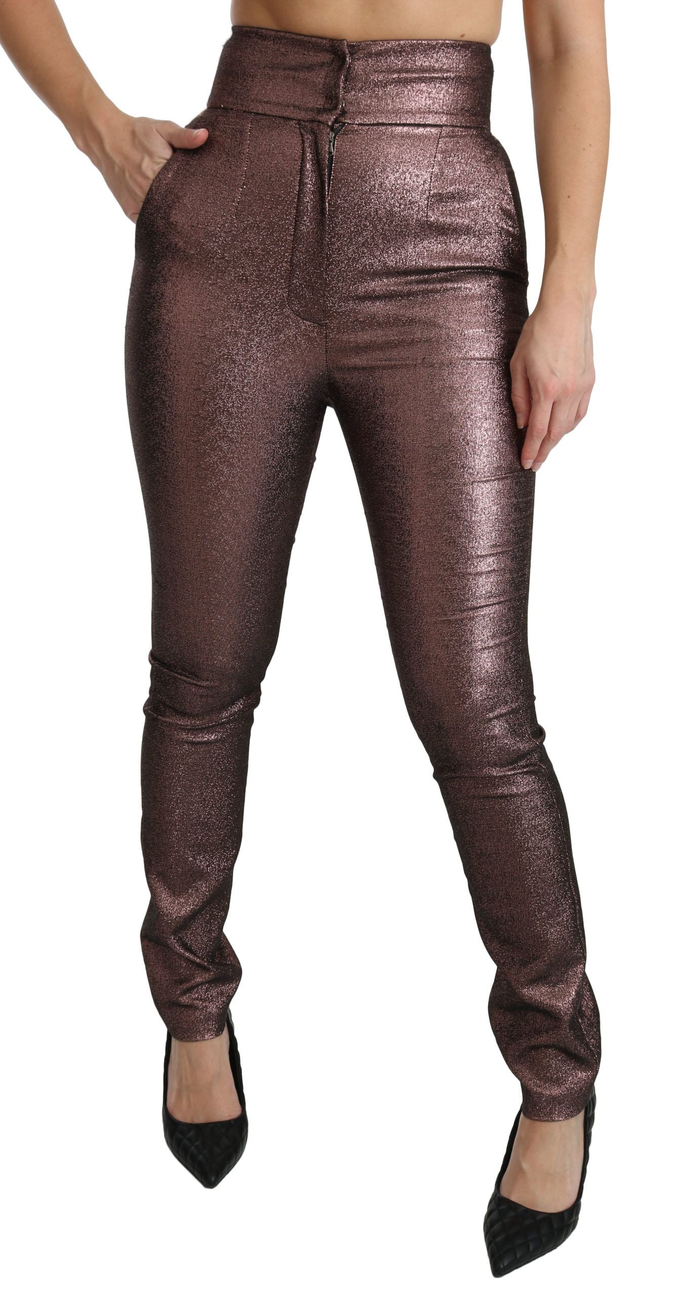 Dolce & Gabbana – Schmal geschnittene, hoch taillierte Metallic-Hose