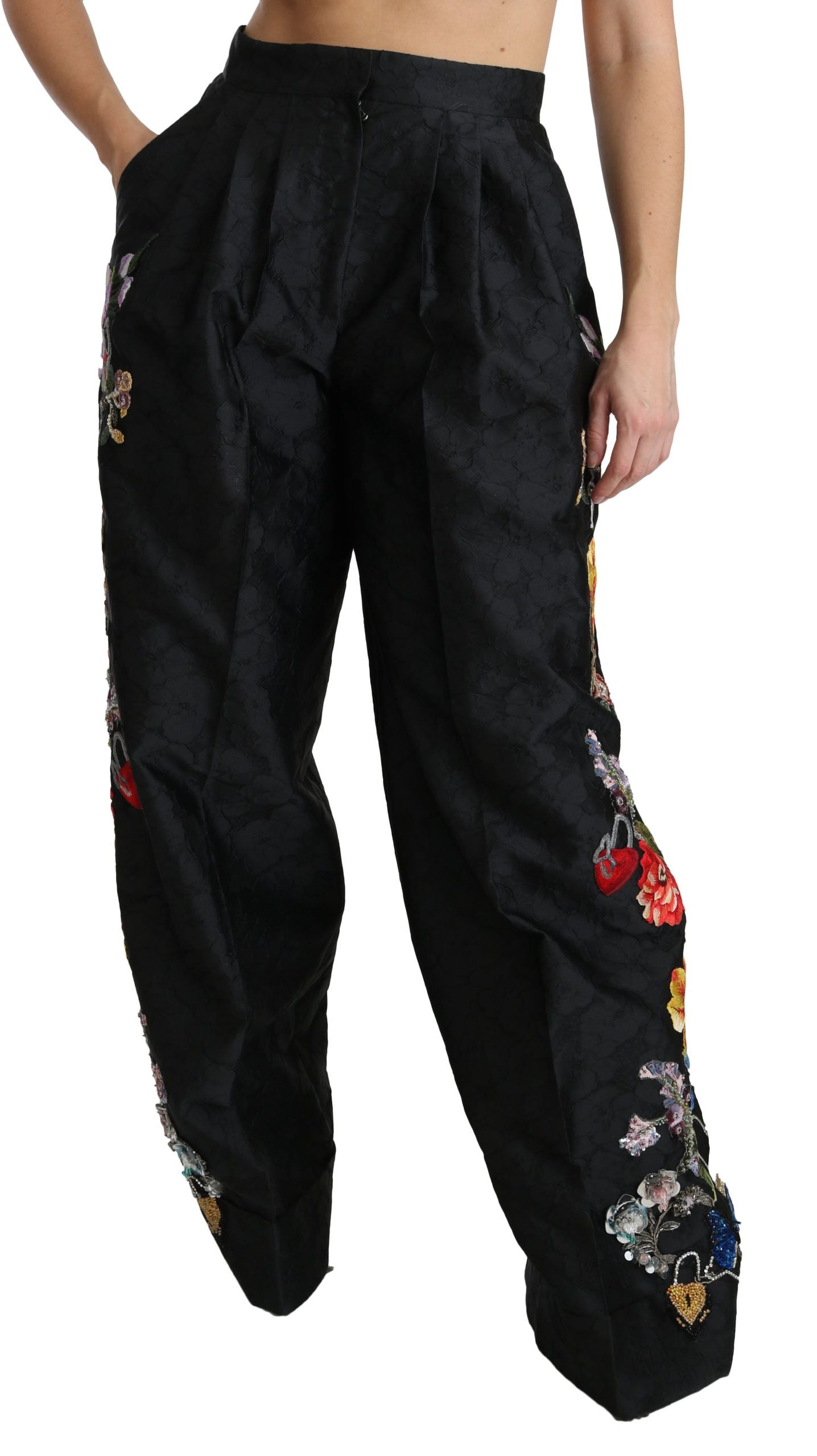 Dolce & Gabbana – Elegante Hose mit hoher Taille und weitem Bein und Blumenmuster