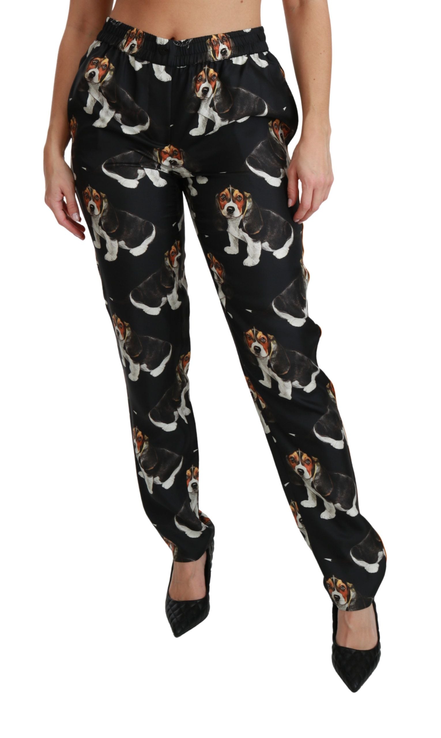 Elegante Seidenhose mit Hundewelpen-Print von Dolce & Gabbana