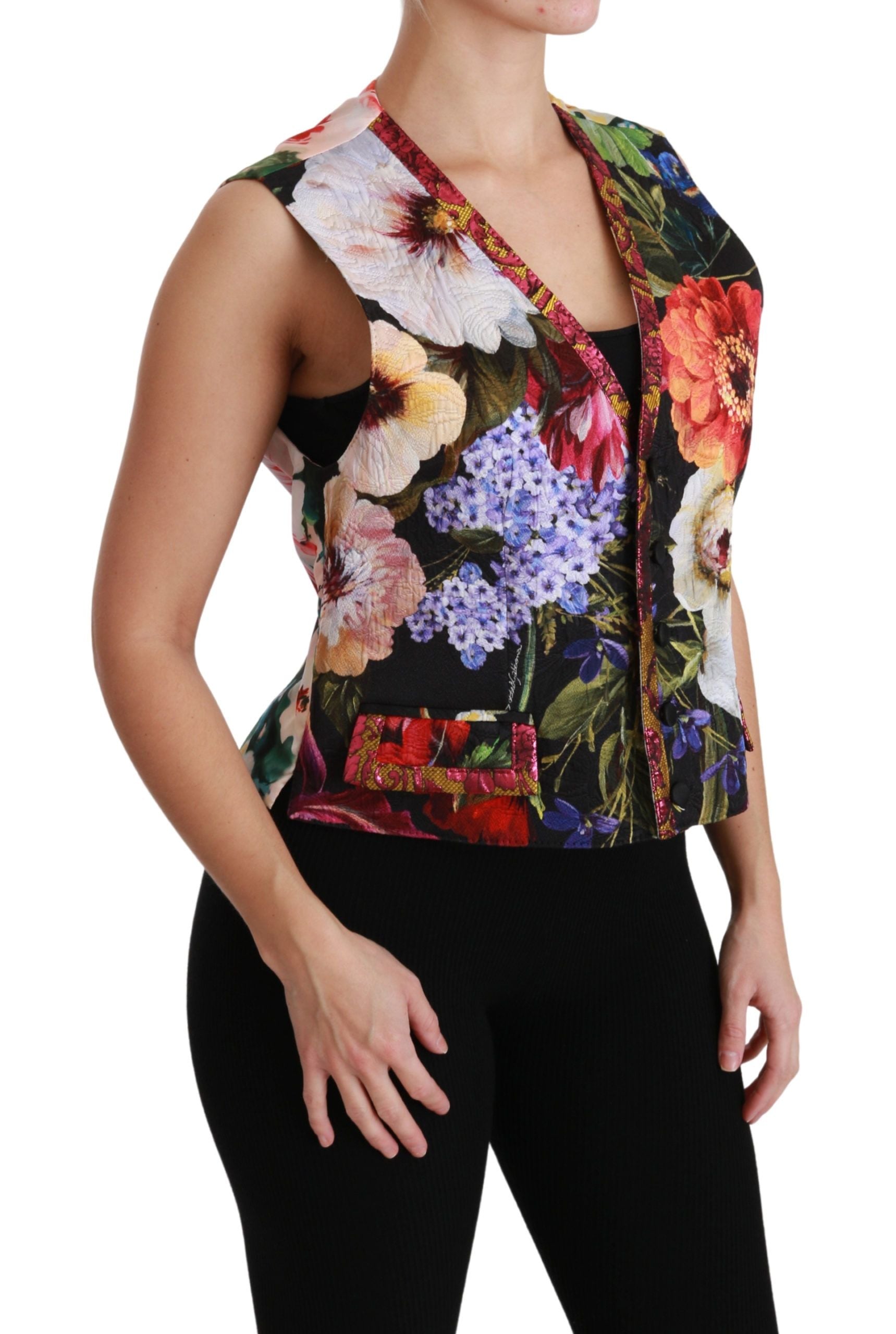 Gilet sans manches en brocart fleuri multicolore Dolce & Gabbana