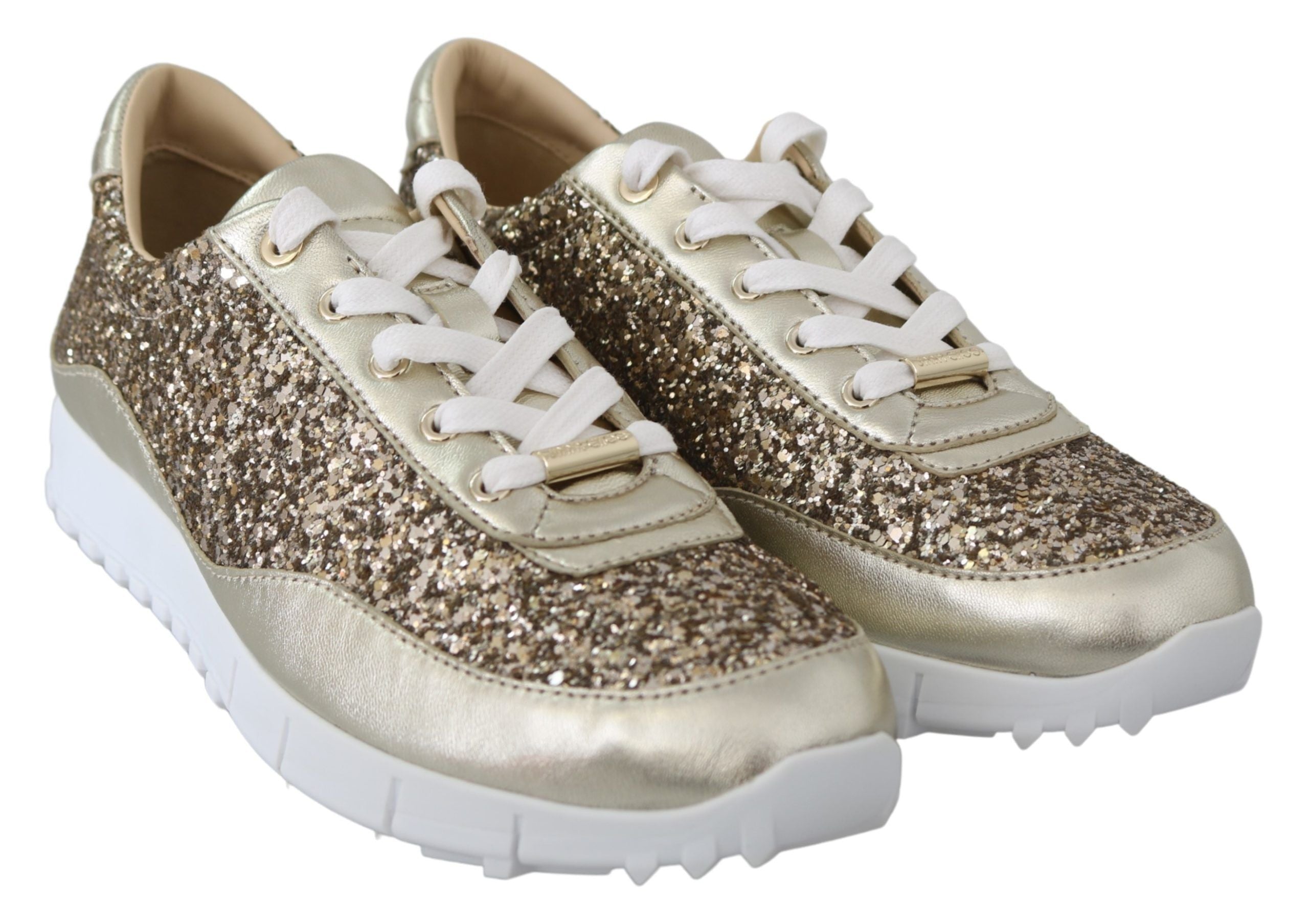 Jimmy Choo Sneakers aus glitzerndem Leder in Antikgold