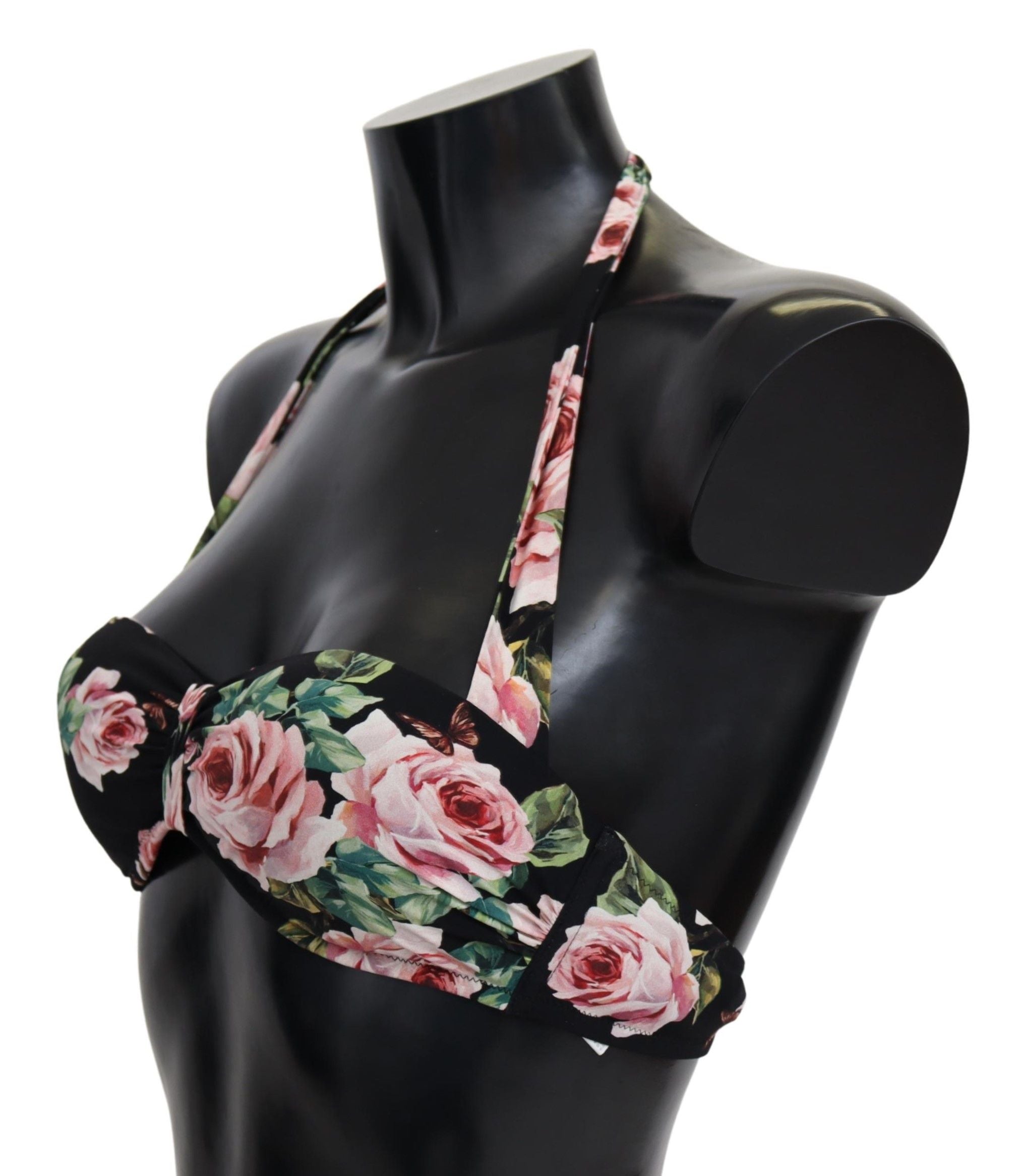 Haut de bikini noir élégant à imprimé floral Dolce & Gabbana