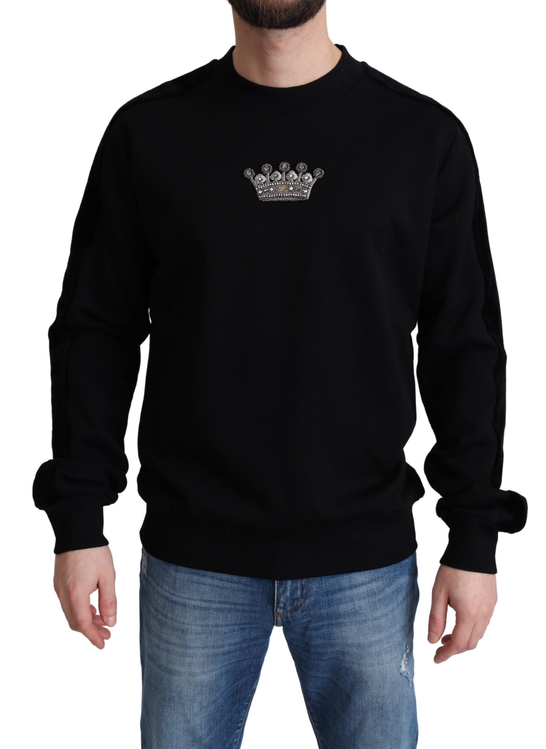 Dolce & Gabbana Black Cotton Crown Pullover Mens Sweater