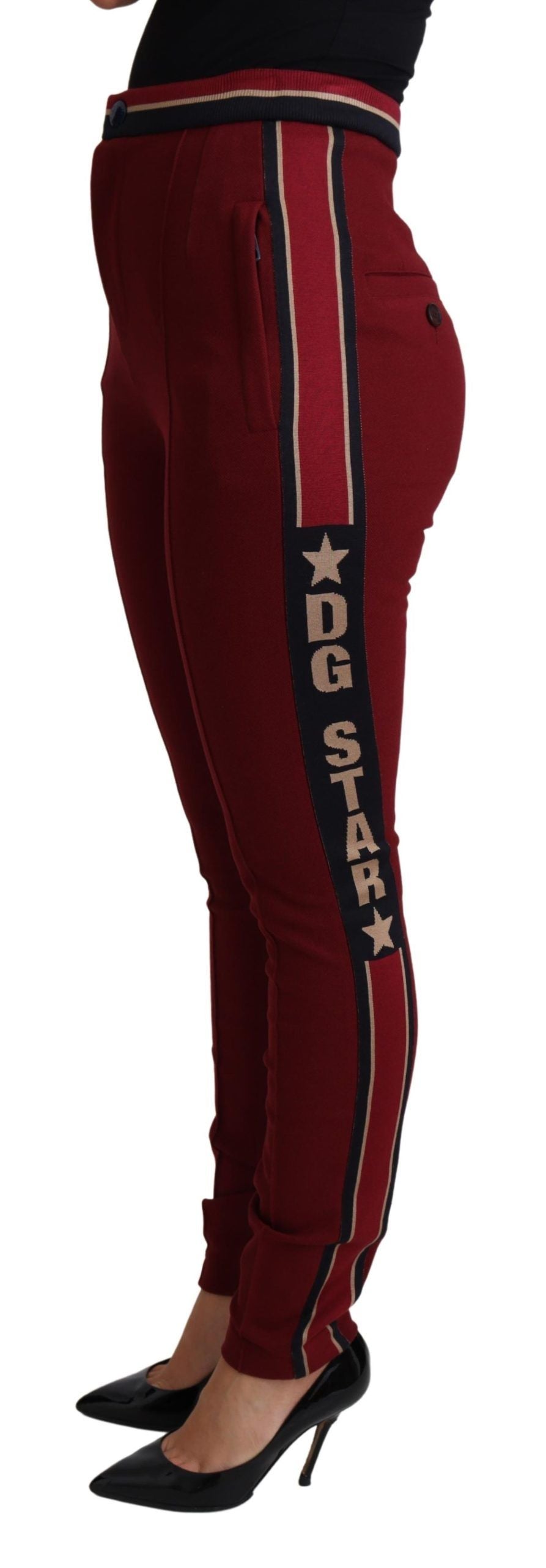 Dolce & Gabbana – Rote Skinny-Hose mit Stickerei und hoher Taille