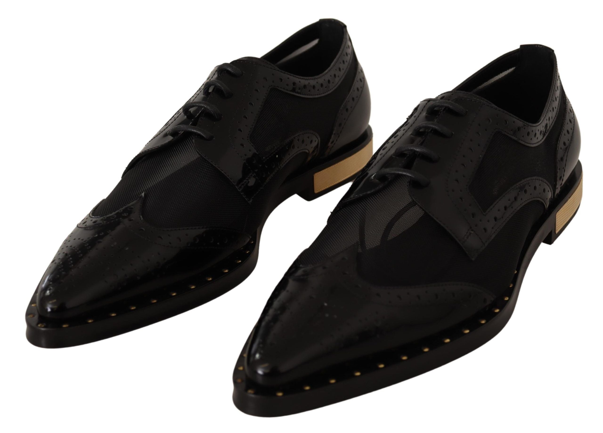 Dolce & Gabbana Elegante schwarze Oxford-Schnürschuhe mit Goldbesatz