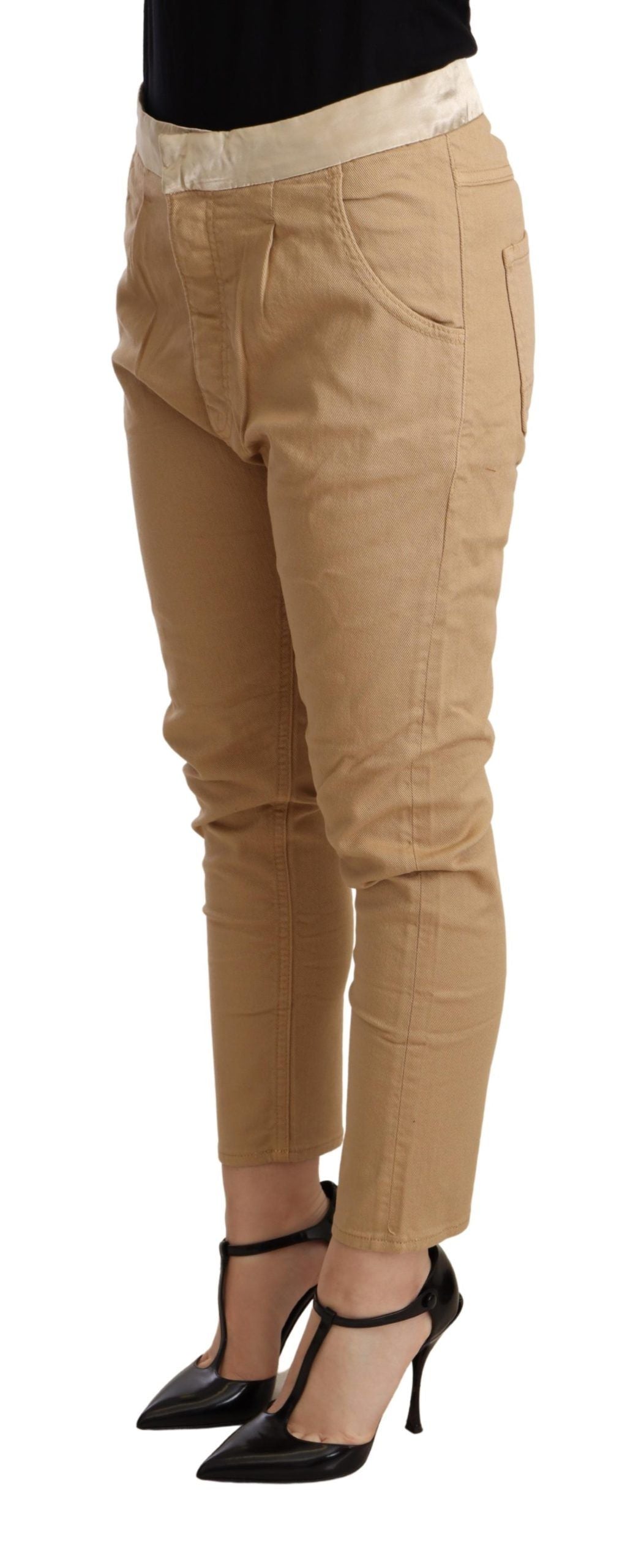 CYCLE – Beige, schmal geschnittene Skinny-Hose mit mittelhohem Bund