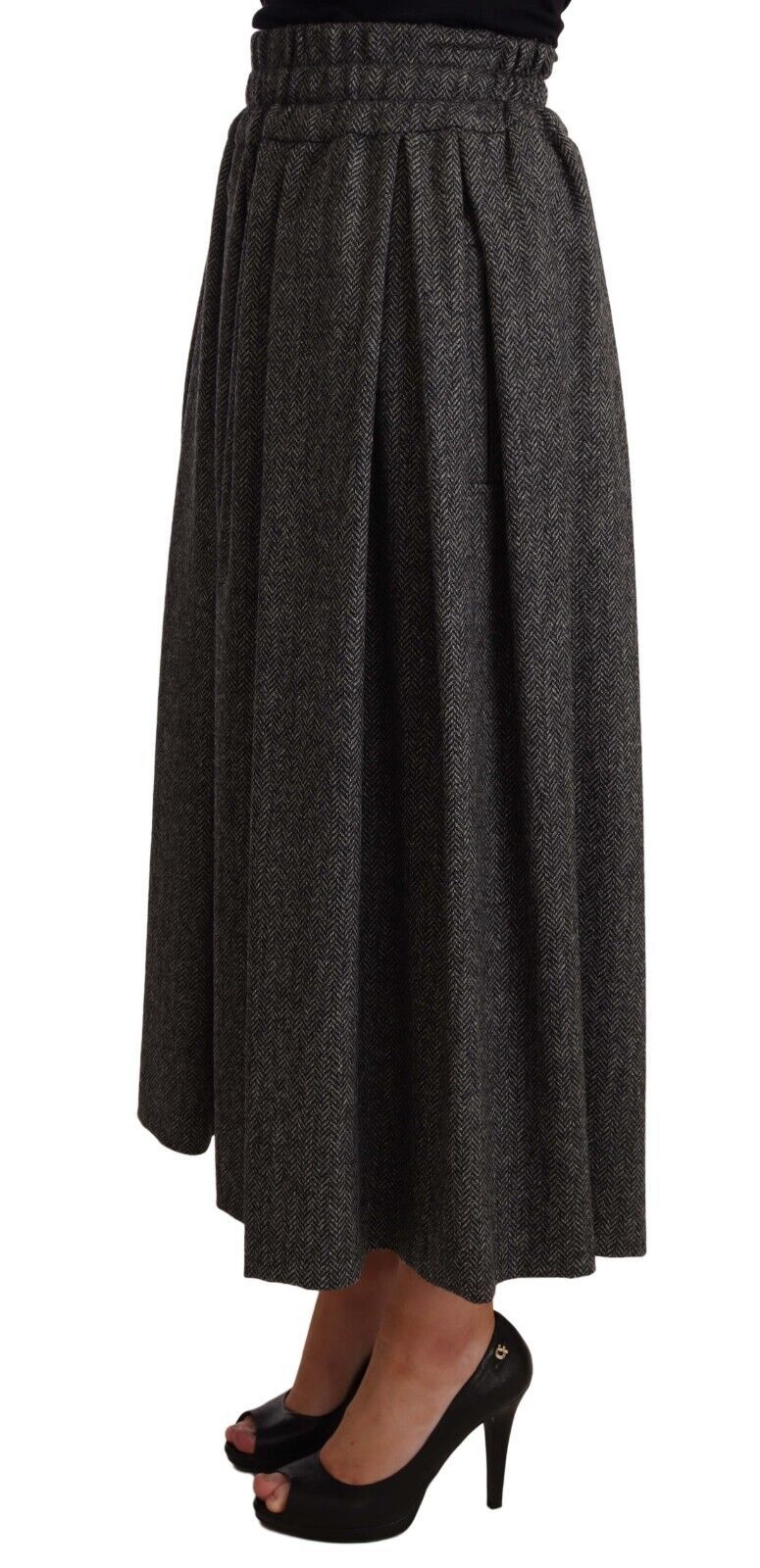 Dolce & Gabbana Elegant A-Line Midi Wool Skirt in Gray Zigzag