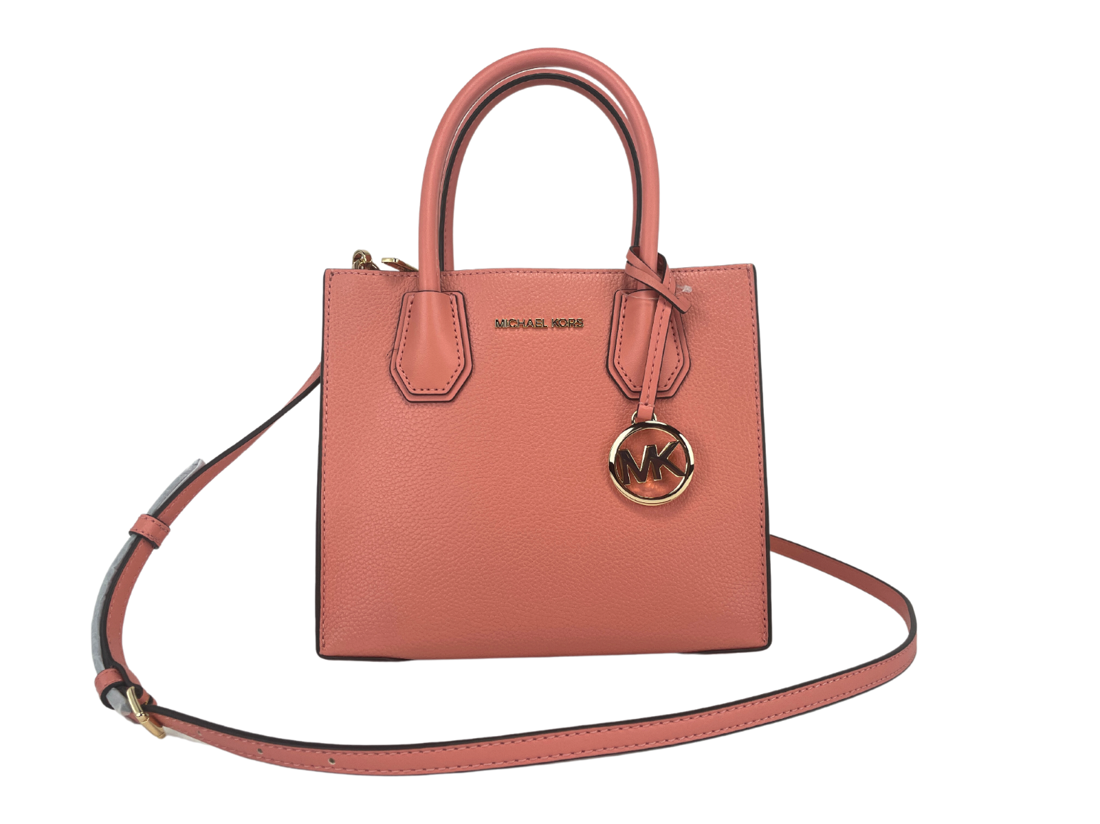 Sac à main bandoulière Michael Kors Mercer Medium Sherbet en cuir galet