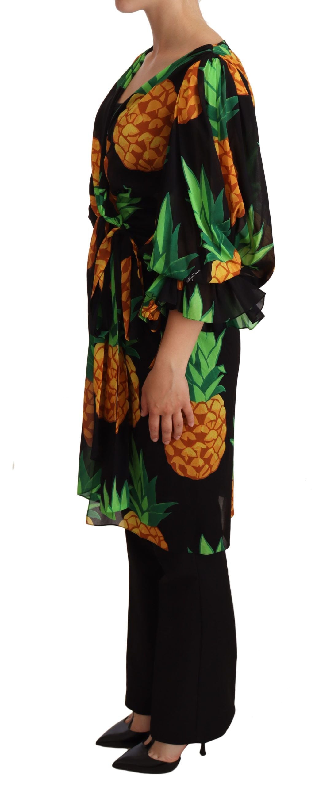 Robe portefeuille drapée à imprimé ananas vibrant de Dolce & Gabbana