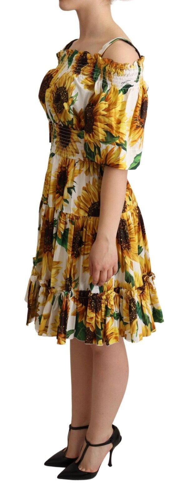 Robe élégante à épaules dénudées à imprimé tournesol de Dolce & Gabbana