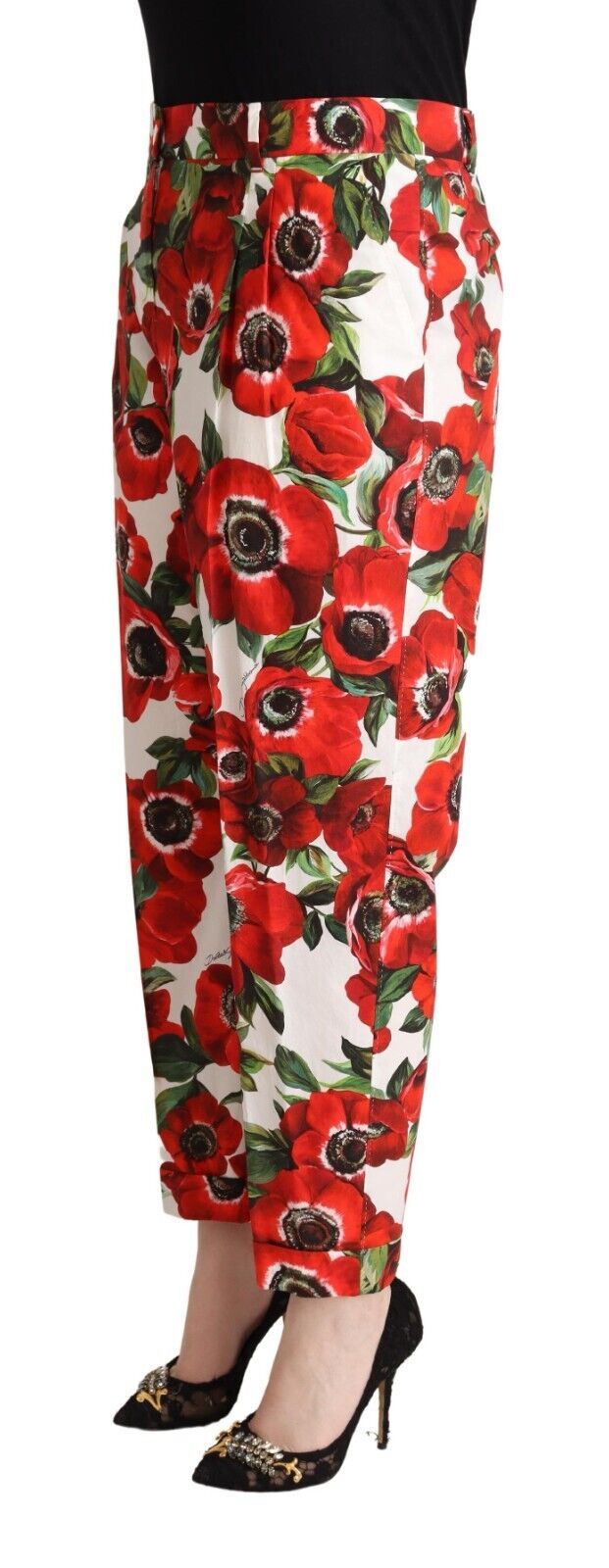 Dolce & Gabbana Schicke, konisch zulaufende Baumwollhose mit Anemonen-Print