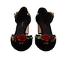 Dolce &amp; Gabbana – Schwarze Sandalen mit Rosenabsatz und Kristallen