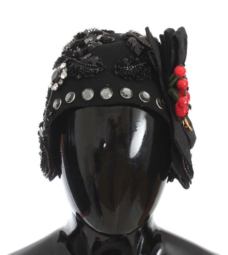 Chapeau cloche élégant orné de cristaux noirs Dolce & Gabbana