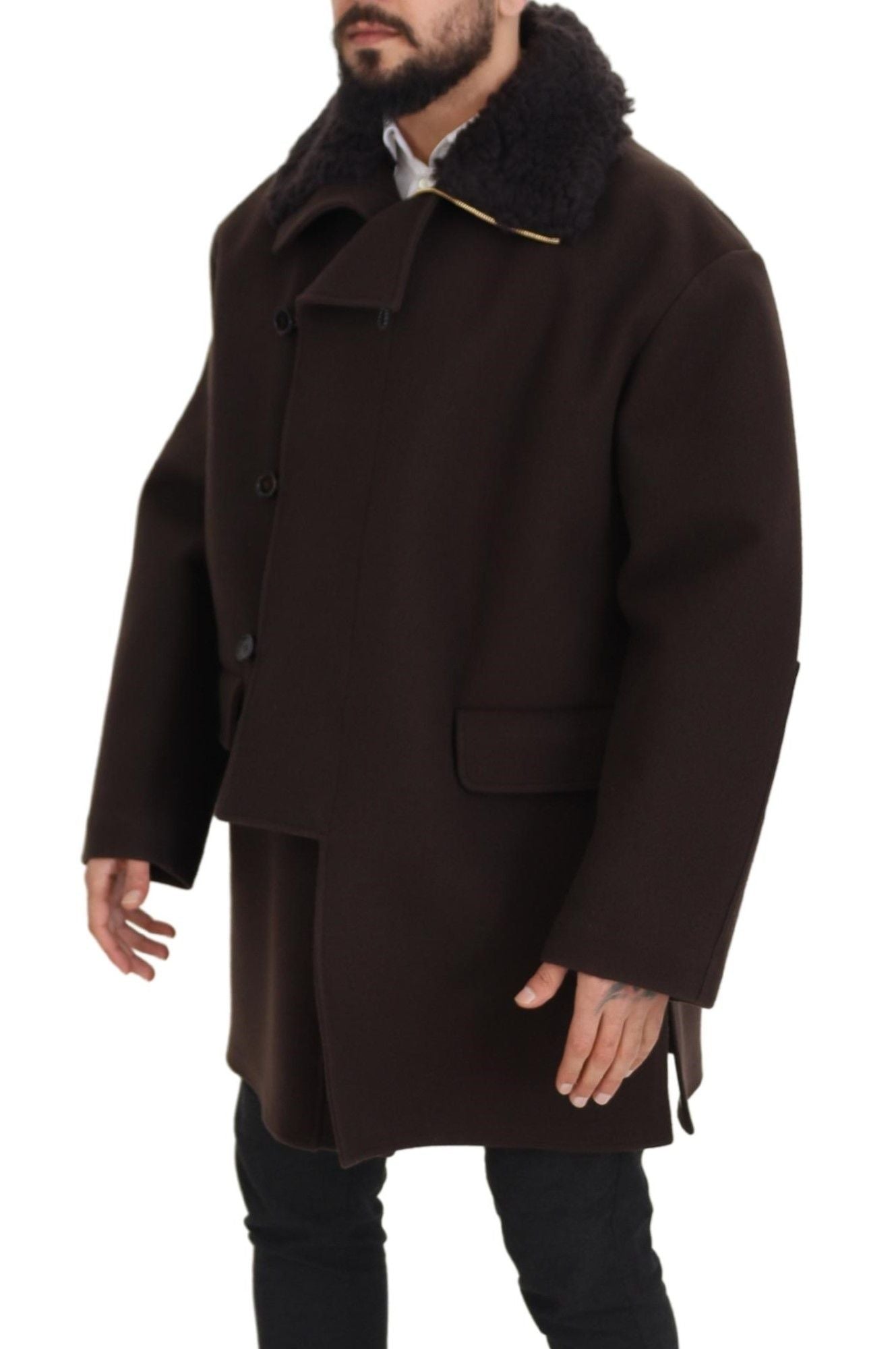 Dolce & Gabbana Elegante dunkelbraune Lammfellmanteljacke