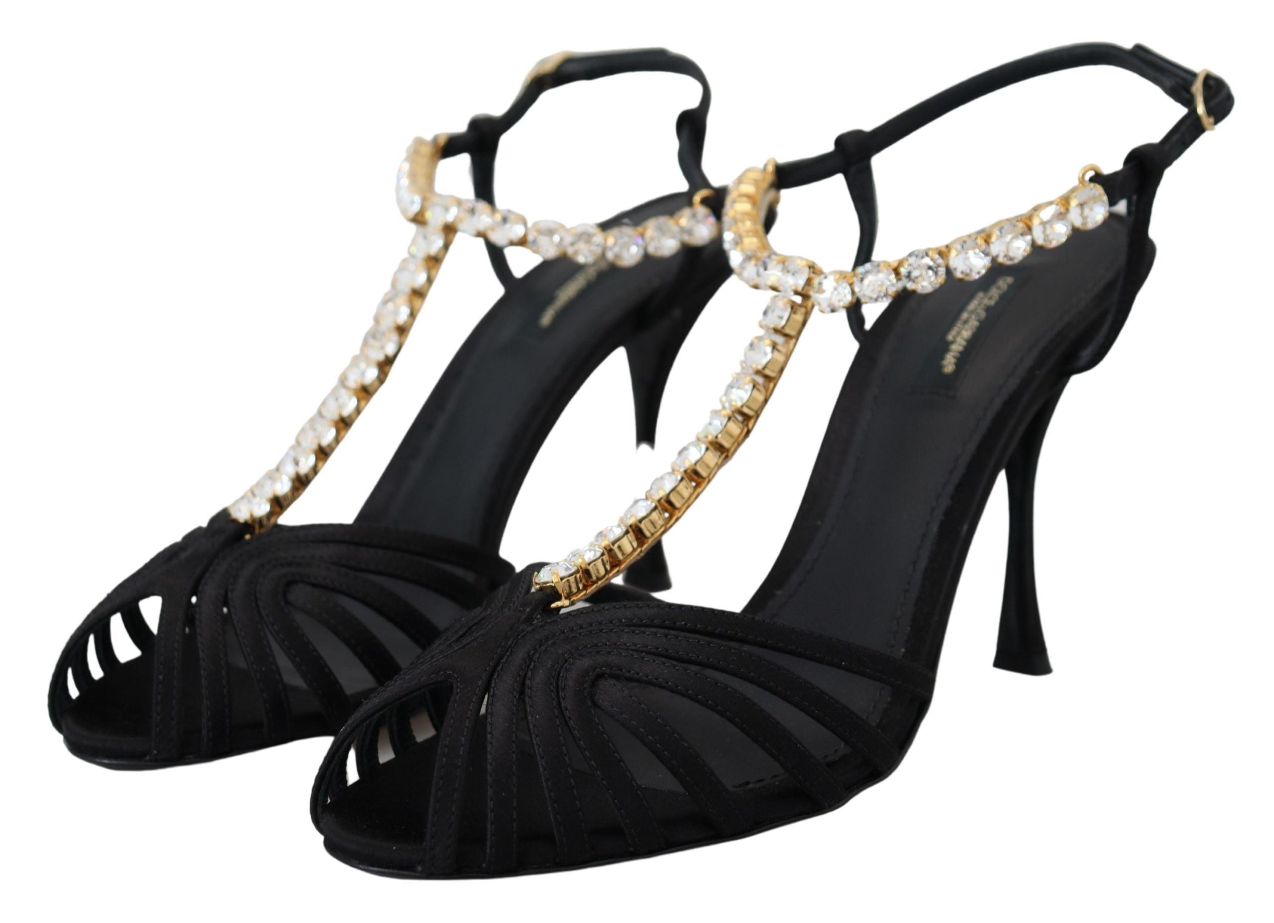 Dolce & Gabbana Elegante Pumps mit T-Riemchen aus Seidenmischung mit Kristallen