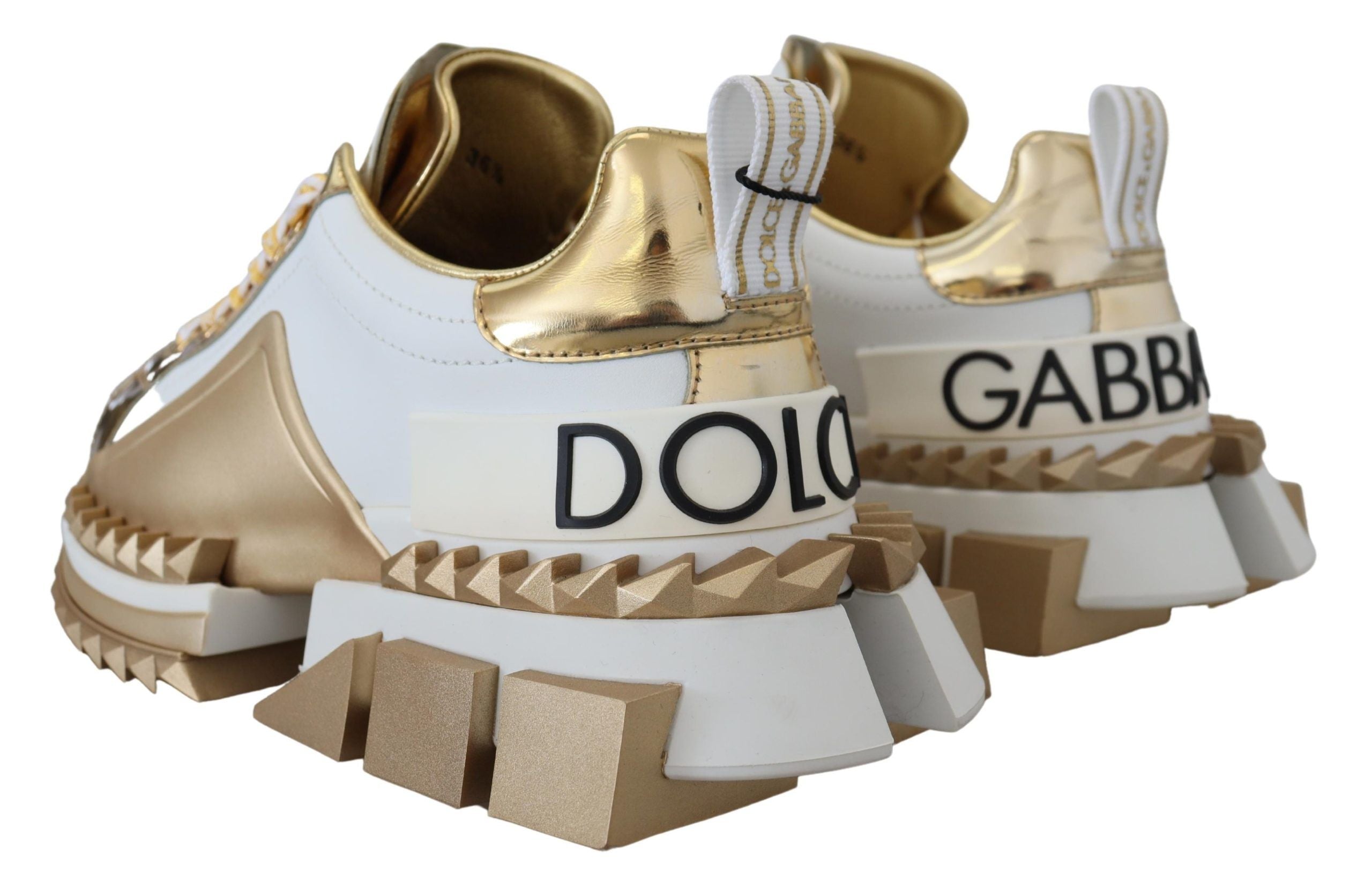 Dolce & Gabbana Elegante Sneakers aus weißem und goldenem Leder