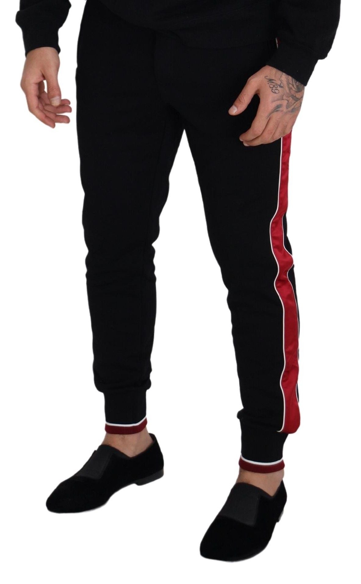 Pantalon de jogging noir élégant Dolce & Gabbana avec détail rouge