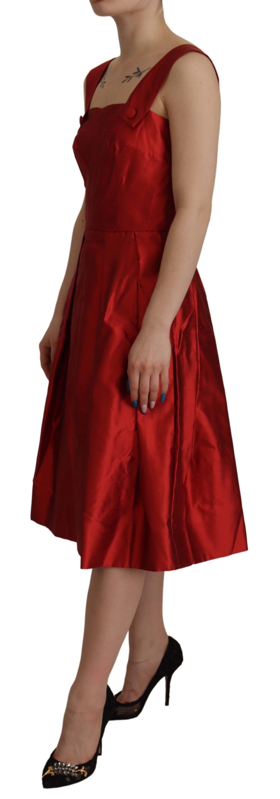 Robe mi-longue trapèze en soie rouge éclatant Dolce & Gabbana