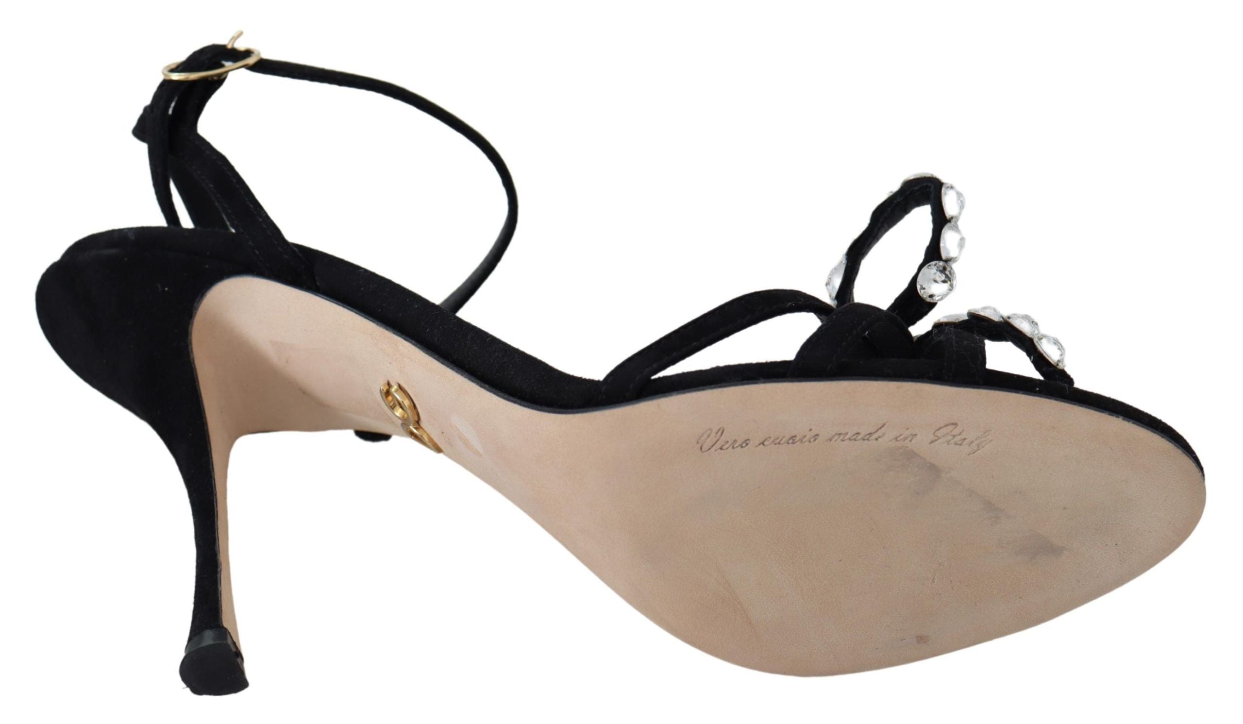 Dolce & Gabbana Elegante hohe Sandalen aus Wildleder mit Kristallschleifen