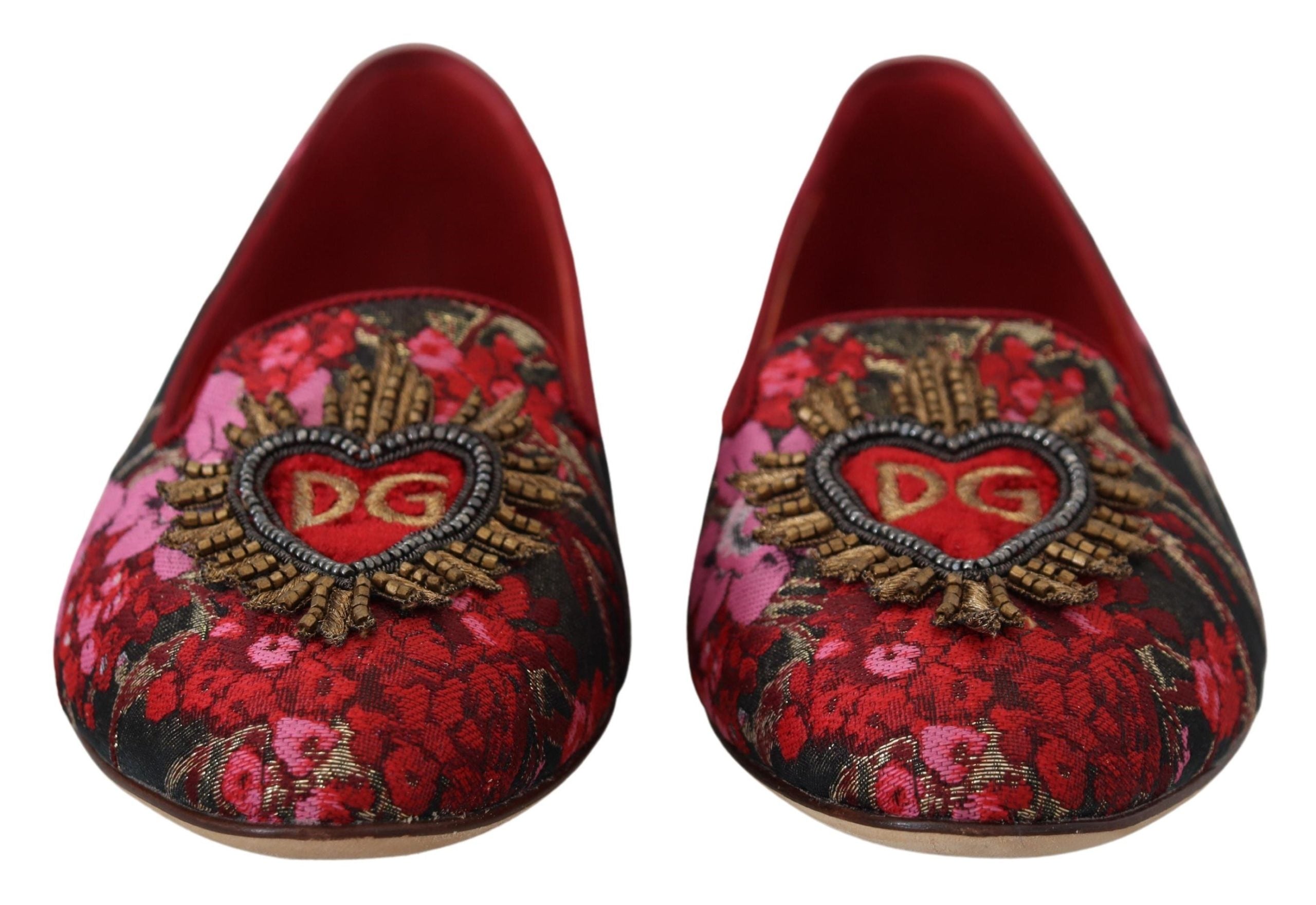 Dolce & Gabbana – Mehrfarbige Ballerinas aus Leder und Stoff mit Herz-Jesu-Aufnäher