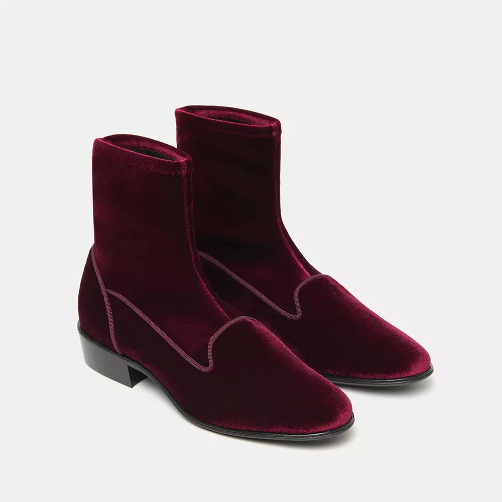 Charles Philip Velvet Ankle Boots in Burgundy Pink