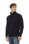 Alpha Studio Black Merino Wool Men Sweater