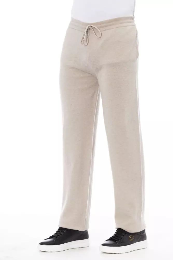 Alpha Studio Beige Wool Men Pant