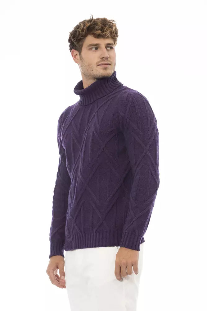 Alpha Studio Purple Merino Wool Men Sweater