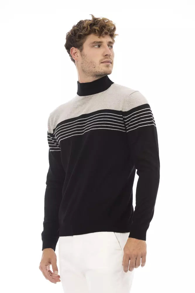 Alpha Studio Black Viscose Men Sweater