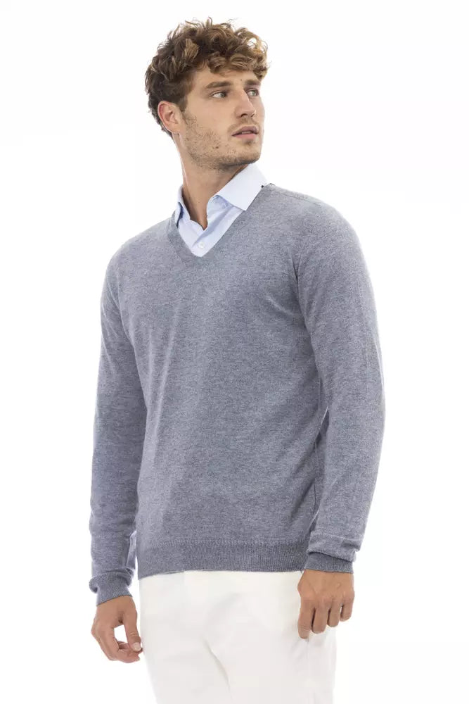 Alpha Studio Light Blue Viscose Men Sweater