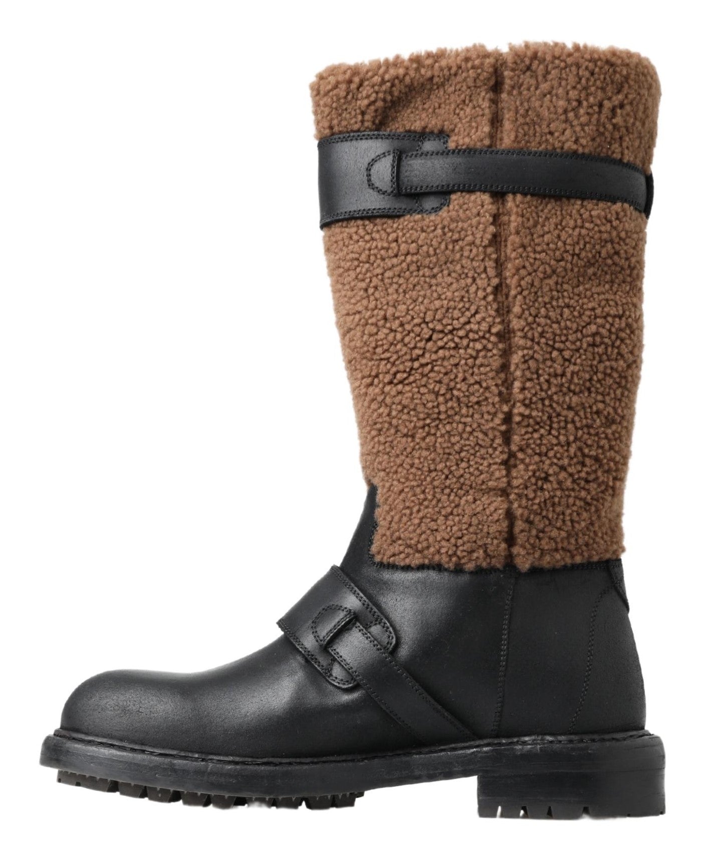 Dolce & Gabbana – Hohe Stiefel aus schwarzem Lammfellleder