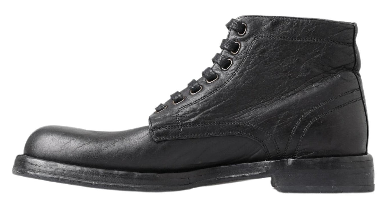 Dolce & Gabbana – Equisite – Schwarze Lederstiefel zum Schnüren