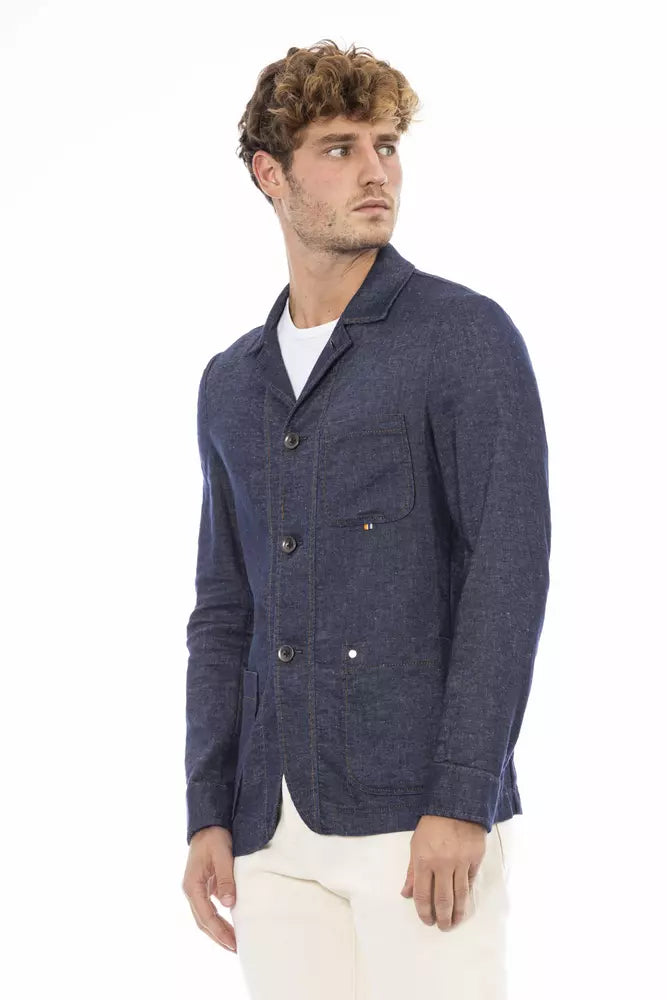 Distretto12 Blue Linen Men's Blazer