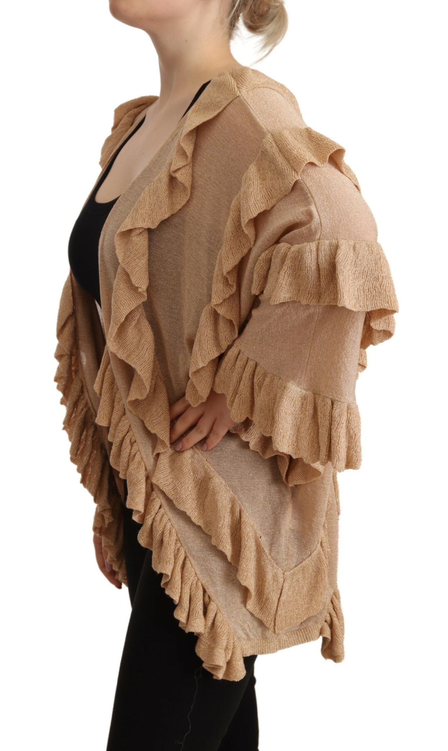 Aniye By Chic – Langärmlige Strickjacke mit offener Vorderseite, Beige