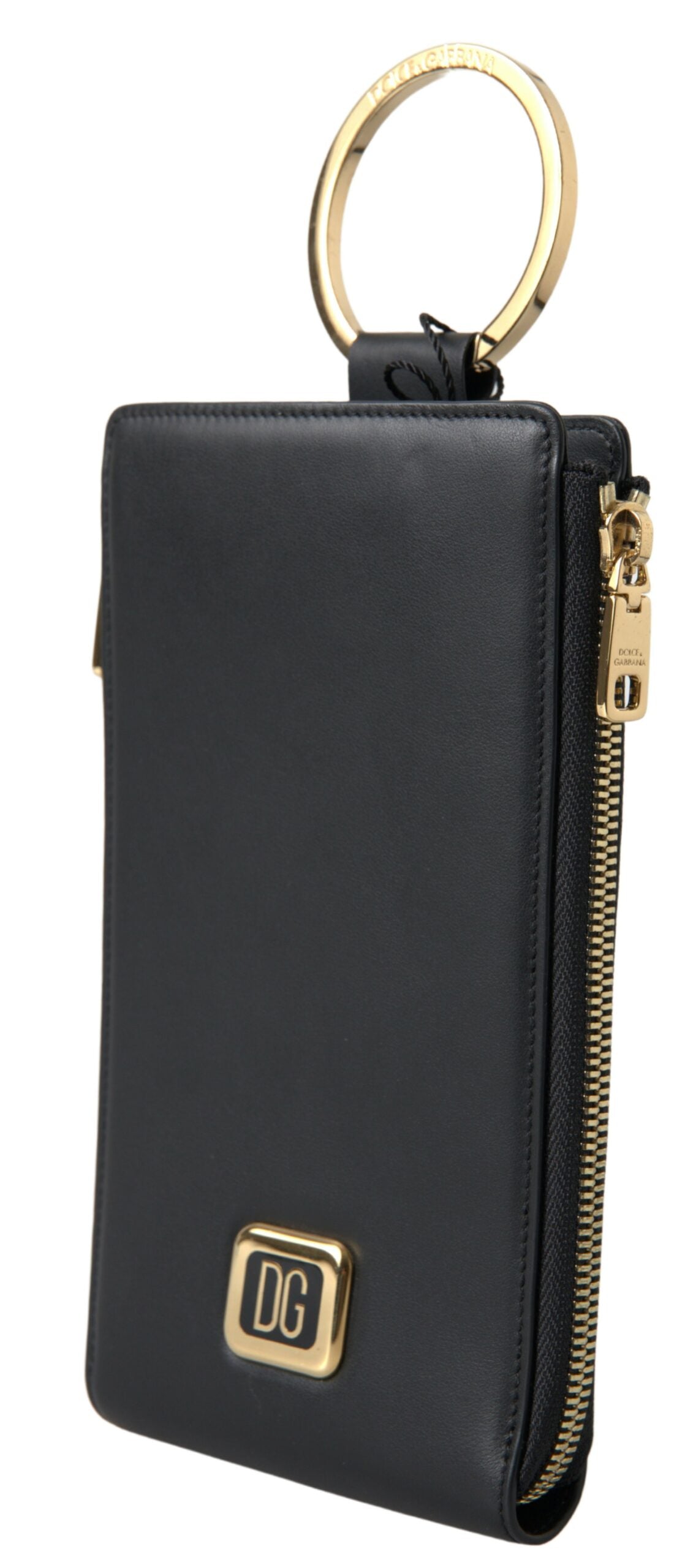 Porte-cartes élégant en cuir noir Dolce & Gabbana avec détail zippé