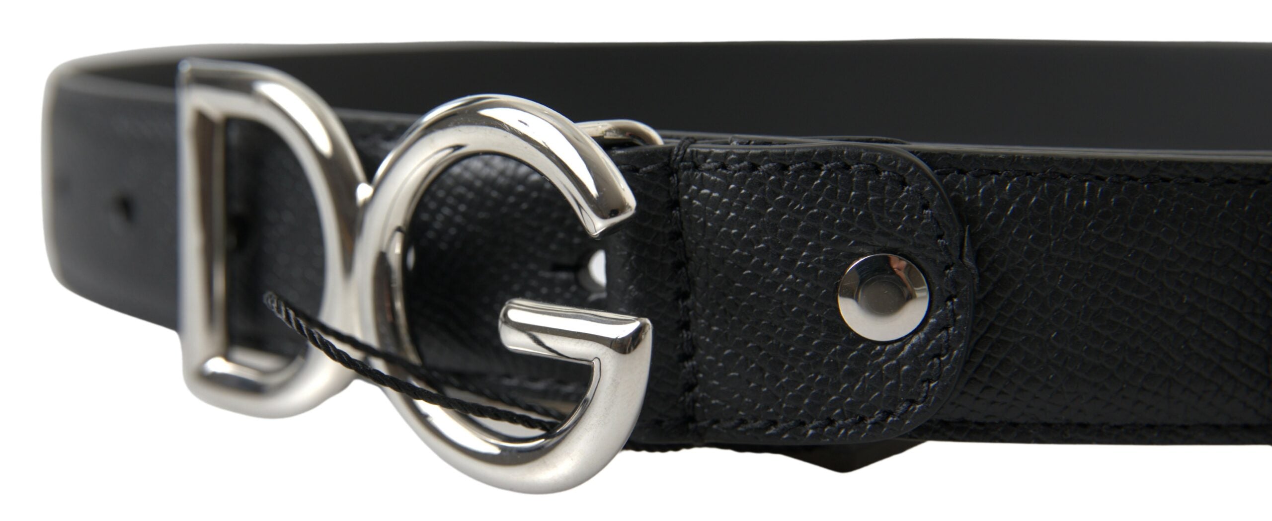 Ceinture élégante en cuir noir Dolce & Gabbana avec boucle en métal