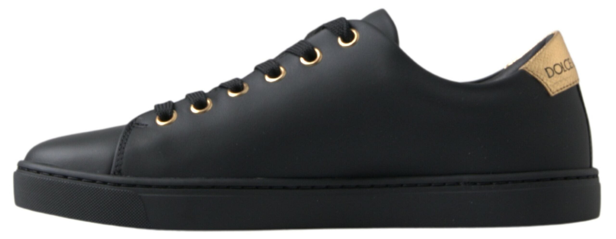 Dolce & Gabbana – Klassische Sneakers aus schwarzem und goldenem Leder