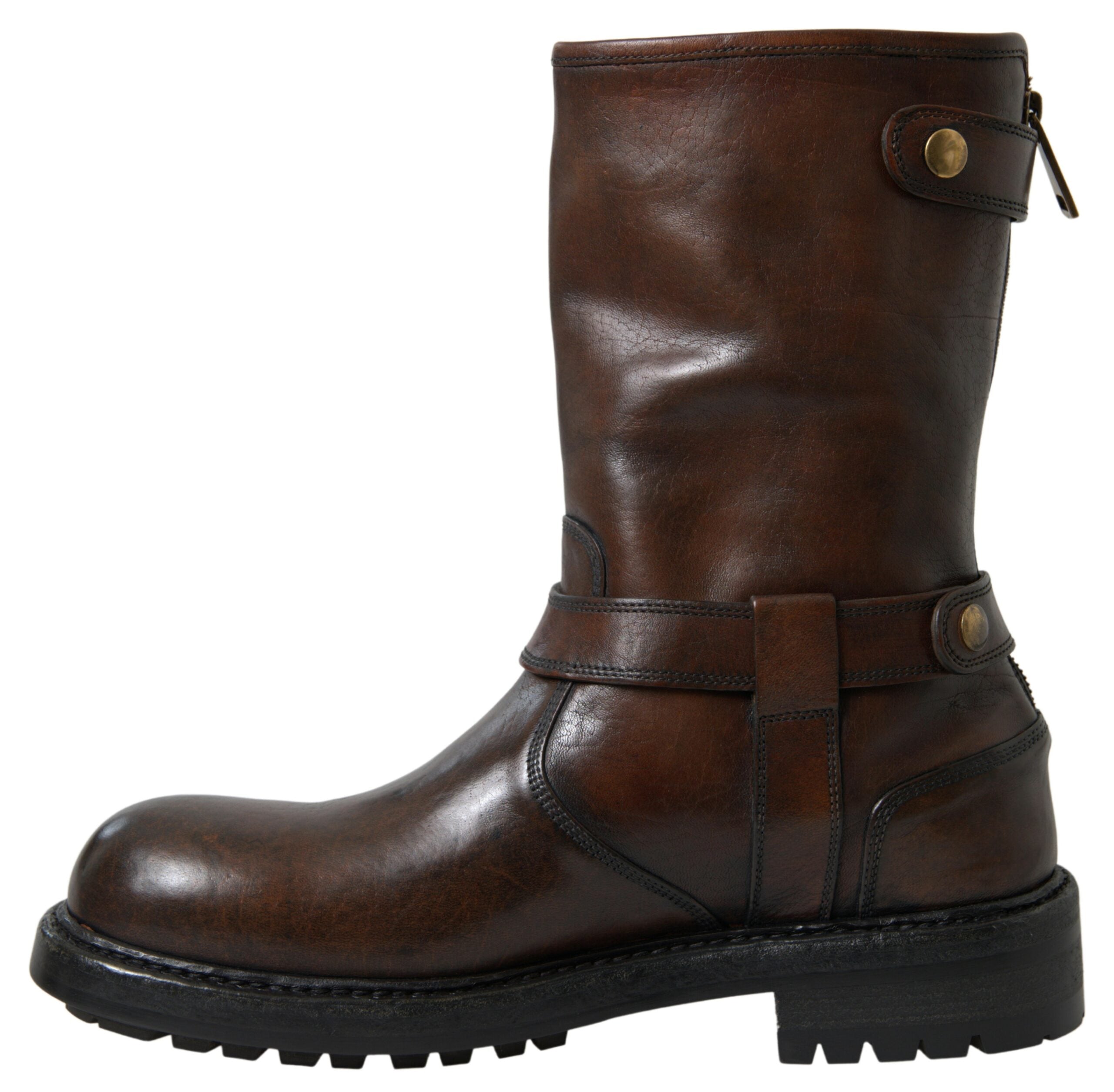 Dolce & Gabbana Elegante braune Bikerstiefel aus Leder bis zur Mitte der Wade