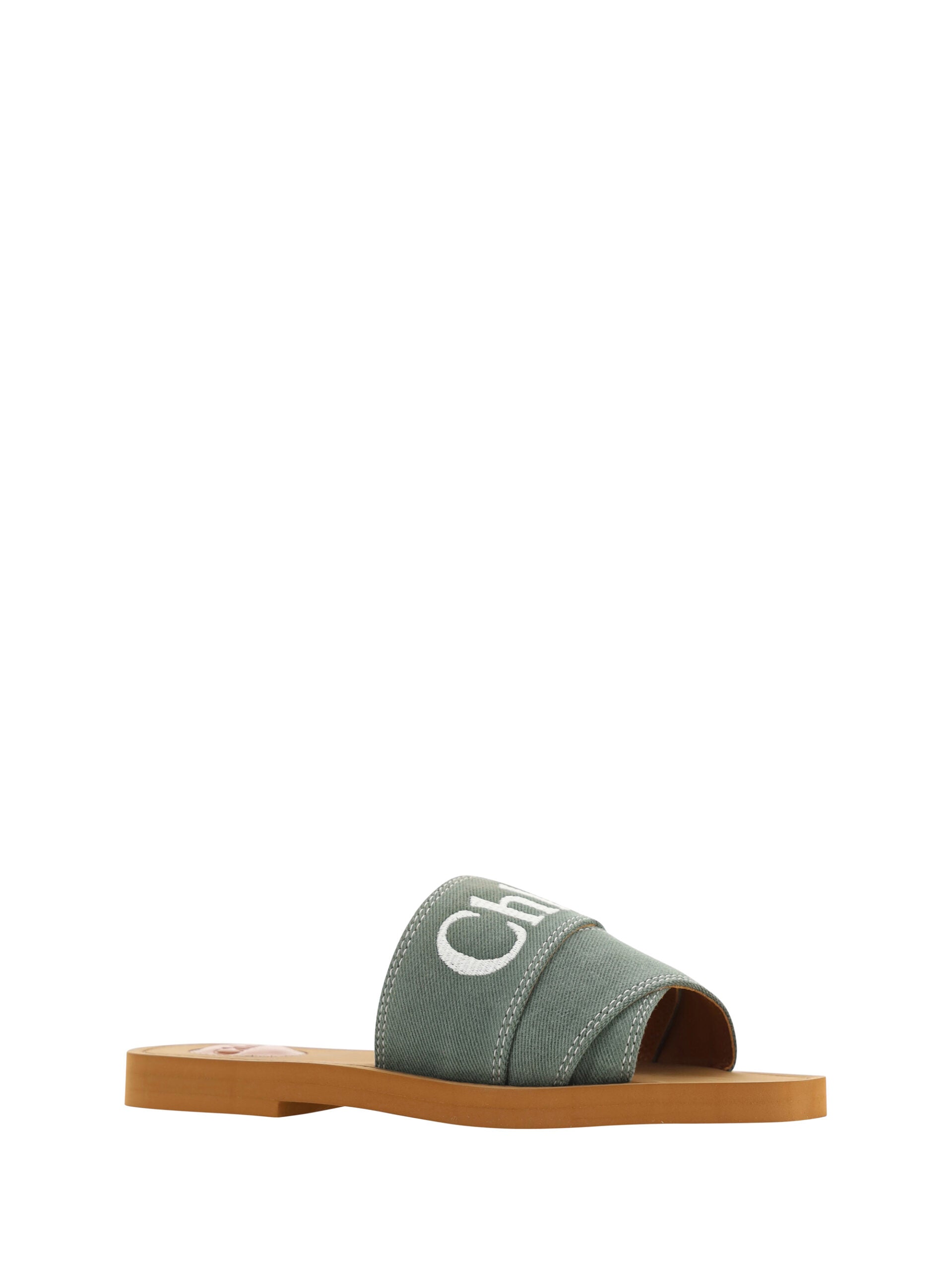 Chloé Elegante waldgrüne Baumwoll-Slipper