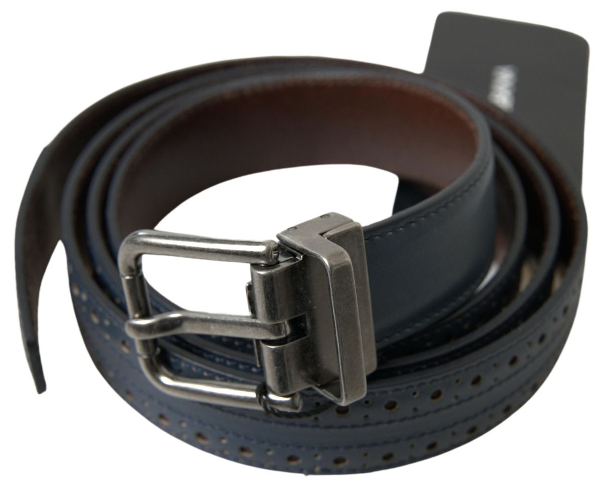 Ceinture élégante en cuir bleu Dolce & Gabbana avec boucle en métal