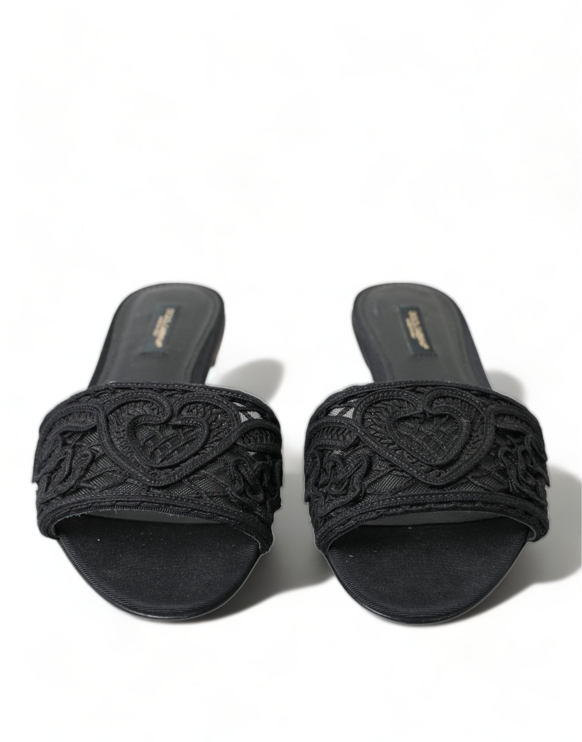 Dolce & Gabbana Elegante schwarze Slidesandalen mit Herzstickerei