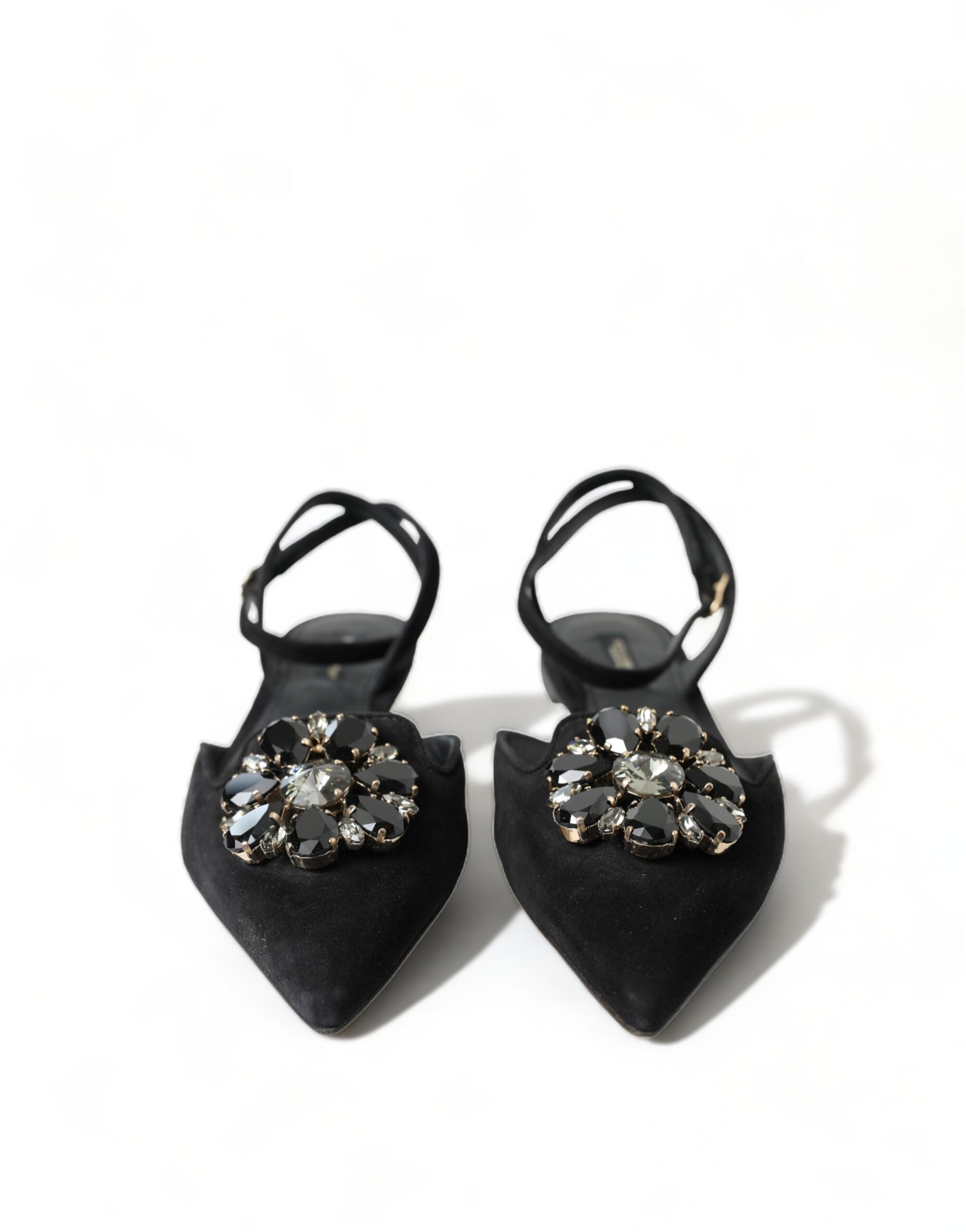 Dolce & Gabbana – Slingback-Schuhe aus Wildleder mit spitzer Spitze und Kristallen