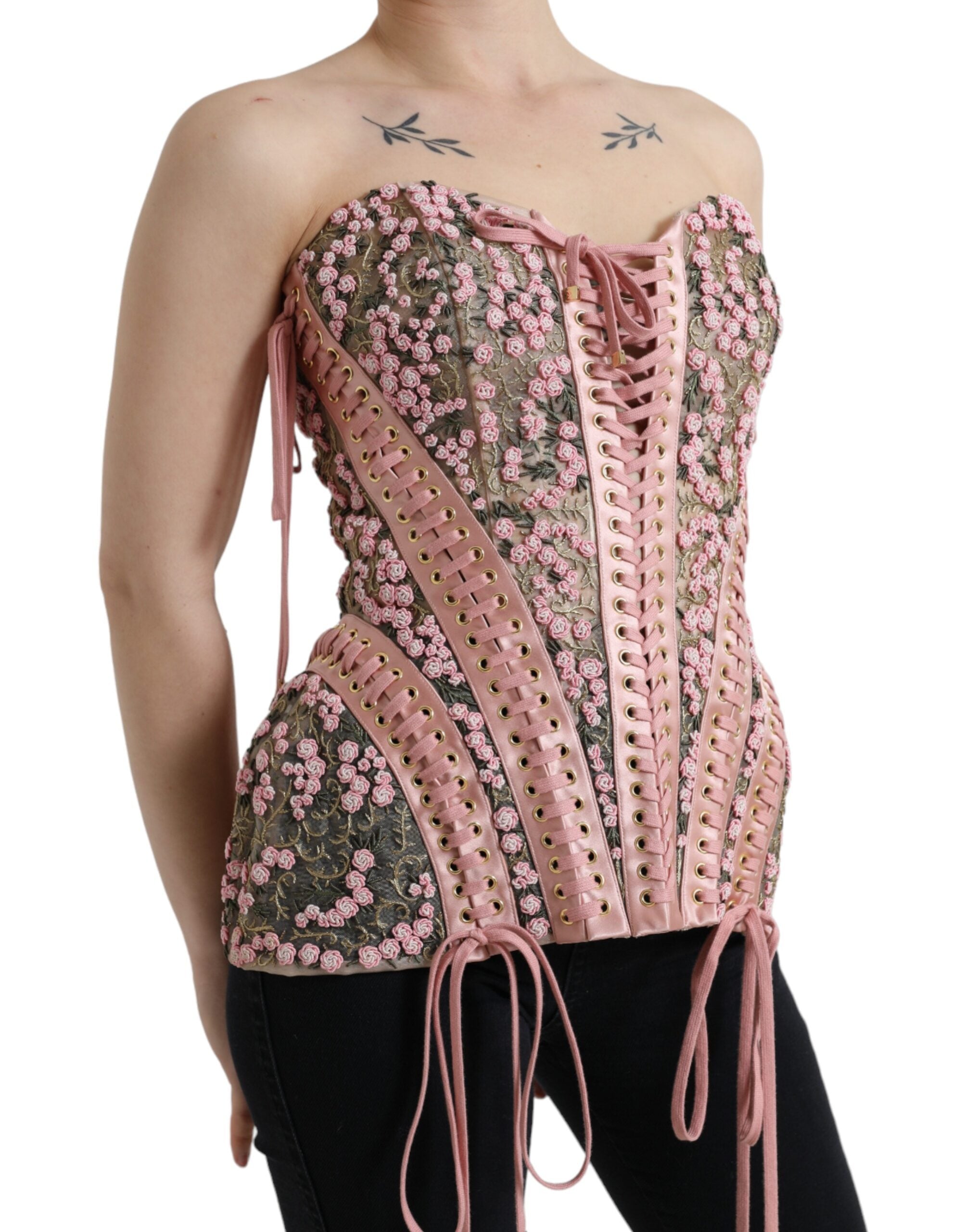 Haut corset bustier en nylon soyeux Dolce & Gabbana en rose