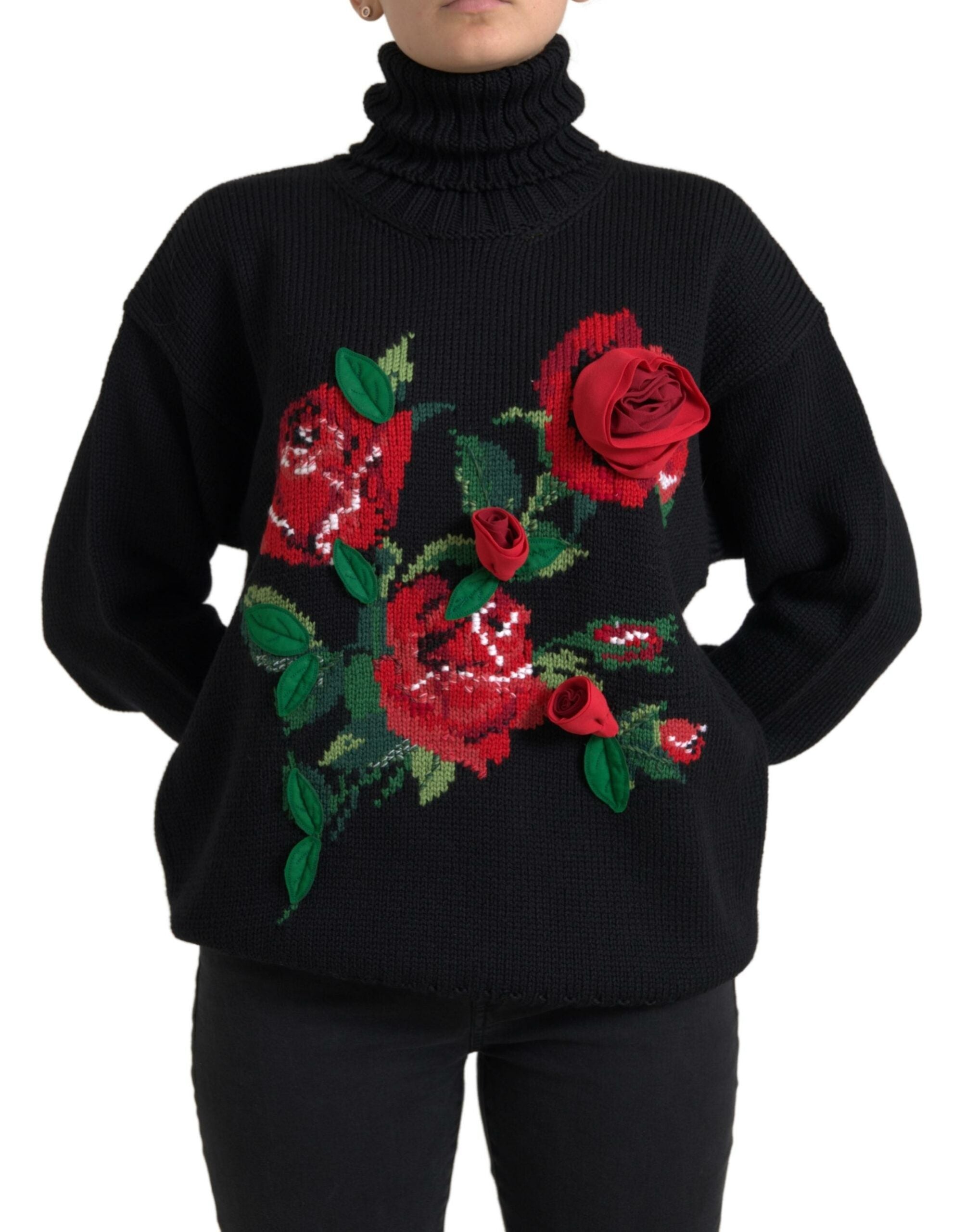 Pull élégant en laine et cachemire à motif floral Dolce & Gabbana