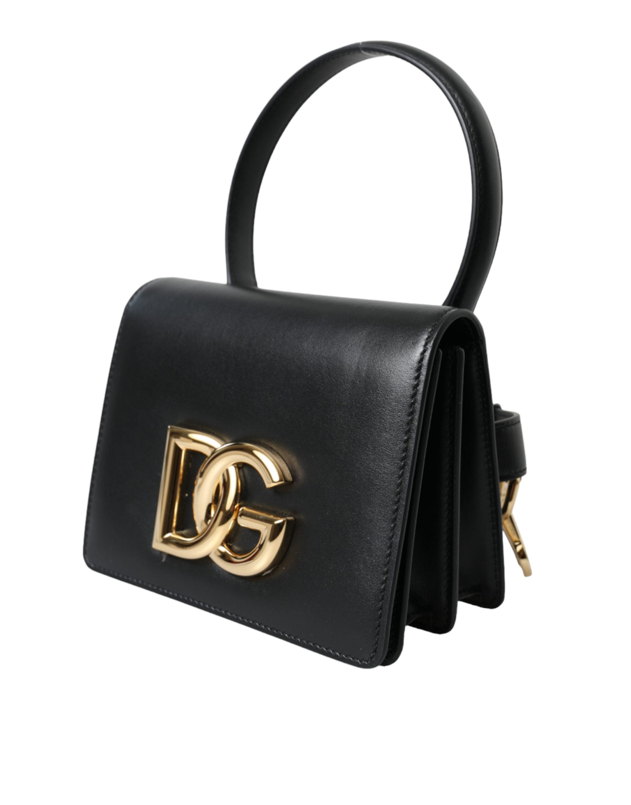 Sac ceinture élégant en cuir noir avec accents dorés Dolce & Gabbana