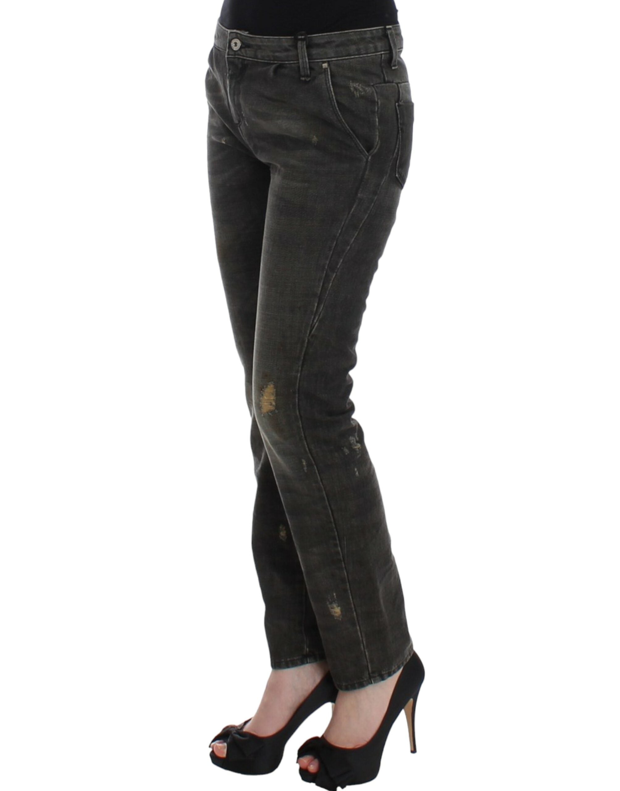 Costume National – Elegante, graue Distressed-Jeans mit geradem Bein