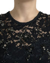 Robe fourreau en dentelle florale noire et cristaux Dolce &amp; Gabbana